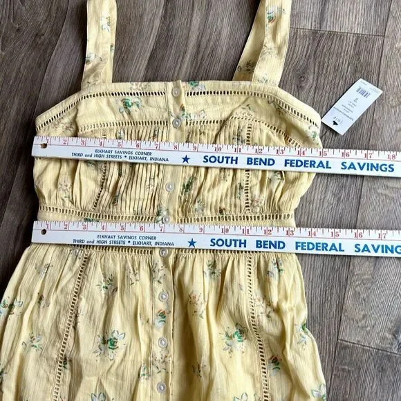 Joie Dress Sz 0 Yellow Floral Cotton Guaze Pintuck Button Front Cottagecore NWT - Picture 11 of 14